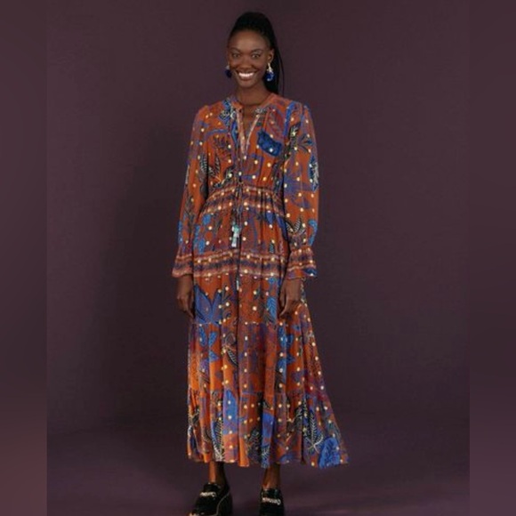 Farm Rio Brown Wild Jungle Midi Dress Size S NWT - Picture 9 of 9